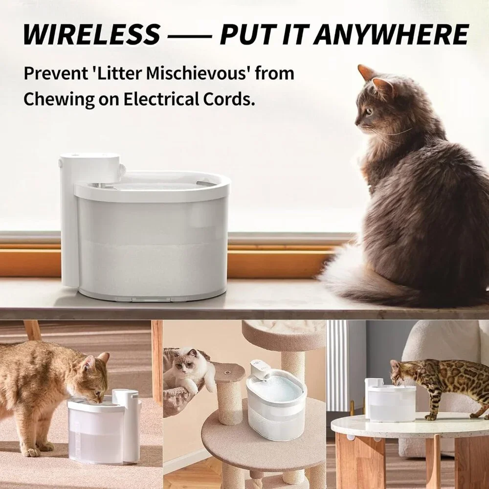 uahpet Cat Water Fountain Wireless & Battery 68oz Motion Activated Filters x3